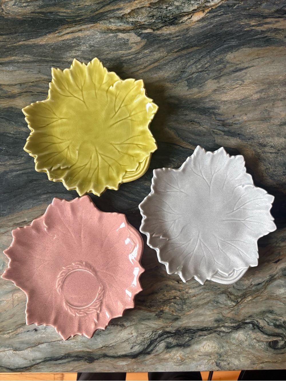 Vintage MCM Steubenville Woodfield Lead PatternPlate Set Yellow, Pink, and Grey